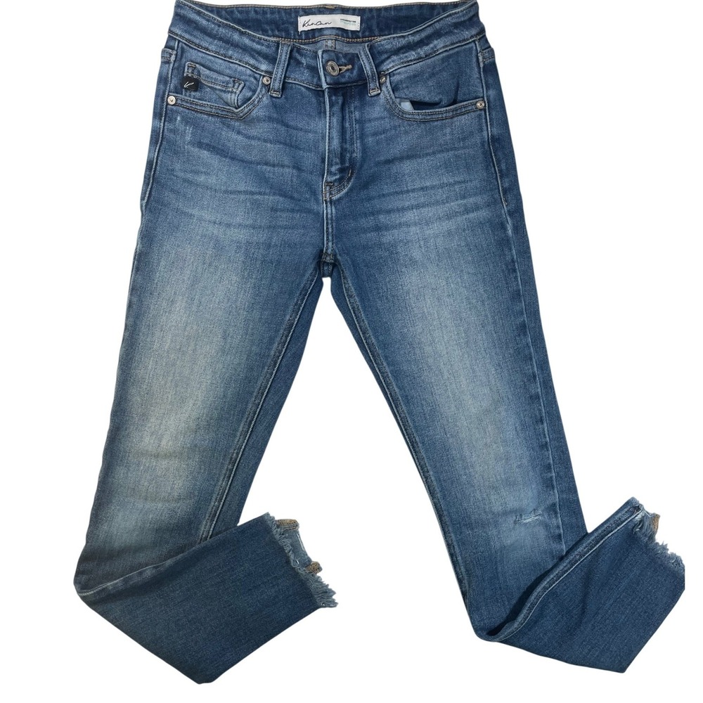 KanCan Jeans Women Blue Medium Wash Raw Hem Distressed Skinny 25